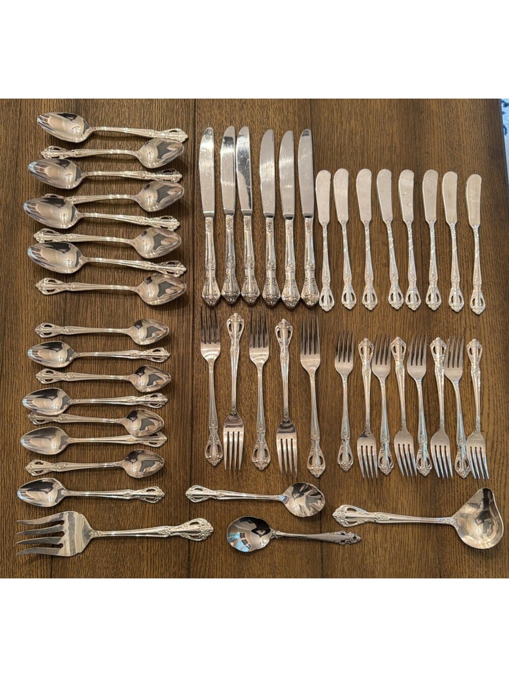 Ornate Scroll Stainless Flatware Set 47 Piece Set with Serving Pieces